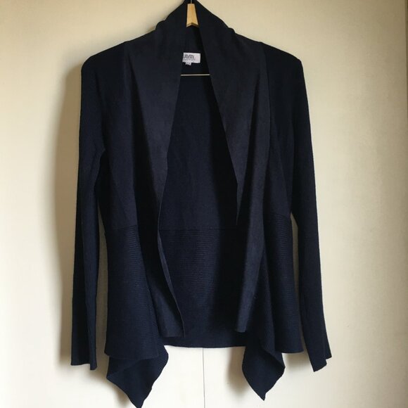 Velvety Soft Lapel Eleven Eleven Deepsea Blue Handkerchief Hem Open Cardigan - Picture 5 of 16